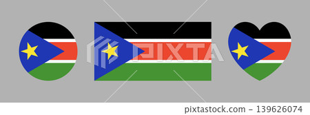 South Sudan flag round, heart, rectangular icon, sticker. National flag button, background. Set of heart, circle, rectangle flag of South Sudan badge, banner. South Sudan flag round, heart, rectangular icon, sticker. National flag button, background. Set of heart, circle, rectangle flag of South Sudan badge, banner. 139626074