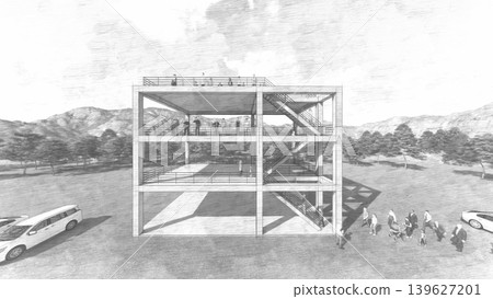 3DCG images of tsunami/flood evacuation drills to higher ground and evacuation towers. 3DCG images of tsunami/flood evacuation drills to higher ground and evacuation towers. 139627201