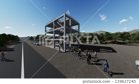 3DCG影像展示了海嘯/洪水疏散演習,疏散人員前往地勢較高的地方和疏散塔,圖中還有人員。 3DCG影像展示了海嘯/洪水疏散演習,疏散人員前往地勢較高的地方和疏散塔,圖中還有人員。 139627240