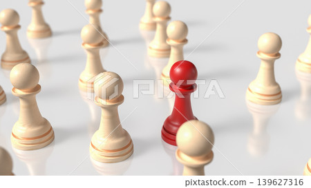 Red Chess Pawn Leadership Strategy 3d render. 139627316