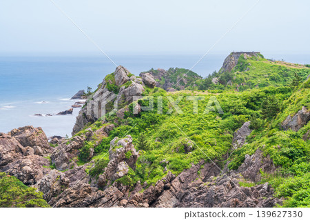 沿著青森縣八戶市美麗的種佐海岸。 沿著青森縣八戶市美麗的種佐海岸。 139627330