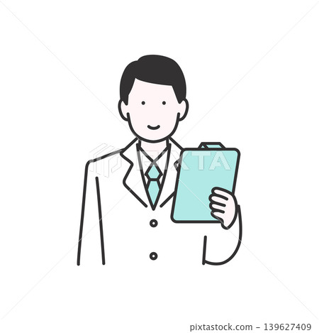 醫生手持病歷的簡單插圖。 醫生手持病歷的簡單插圖。 139627409