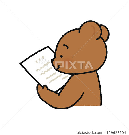 A cute bear reading a printout A cute bear reading a printout 139627504