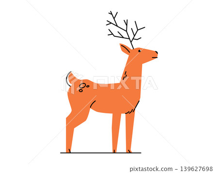 Orange deer with branch antlers vector illustration. Wildlife conservation, forest ecosystem, winter season, hunting club, nature education, animal mascot. Minimalist stag with horns Orange deer with branch antlers vector illustration. Wildlife conservation, forest ecosystem, winter season, hunting club, nature education, animal mascot. Minimalist stag with horns 139627698