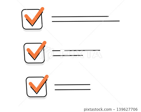 Checklist with orange check marks and text lines vector illustration. Project management, task completion, business goals, survey results, quality control, productivity tracking. To do list Checklist with orange check marks and text lines vector illustration. Project management, task completion, business goals, survey results, quality control, productivity tracking. To do list 139627706