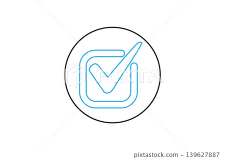 Blue Checkmark Icon Inside Square And Circle Symbolizing Approval, Verification, Completion And Success Blue Checkmark Icon Inside Square And Circle Symbolizing Approval, Verification, Completion And Success 139627887