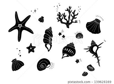 Monochrome seashell illustration set Monochrome seashell illustration set 139628169