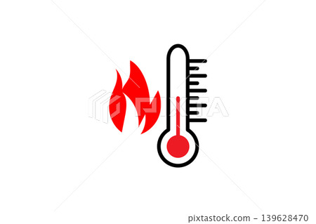 High Temperature Thermometer Icon With Red Flame Heat Warning And Hot Temperature Symbol 139628470