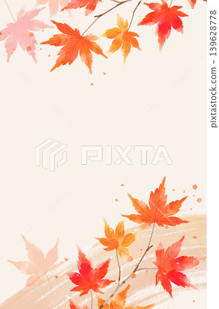Autumn banner material featuring watercolor maple leaves and a Japanese paper-like blurred background | Japanese-style autumn leaf frame illustration Autumn banner material featuring watercolor maple leaves and a Japanese paper-like blurred background | Japanese-style autumn leaf frame illustration 139628778