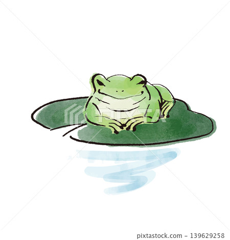 A frog sitting on a water lily leaf (watercolor style) A frog sitting on a water lily leaf (watercolor style) 139629258