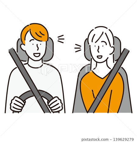 圖:一對男女在駕車約會中愉快地交談 圖:一對男女在駕車約會中愉快地交談 139629279