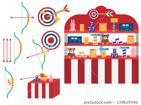 A set of illustrations related to archery. 139629340