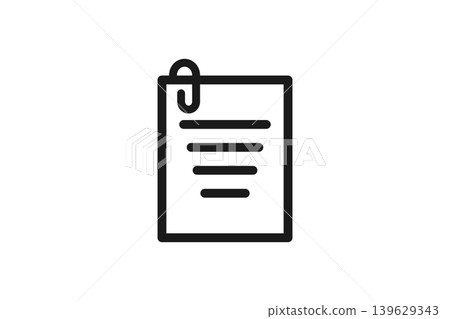Line art icon of a completed piece of paper with a clip attached. 139629343