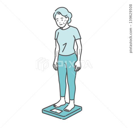 Illustration of a senior woman (slim build) having her weight measured. Illustration of a senior woman (slim build) having her weight measured. 139629508