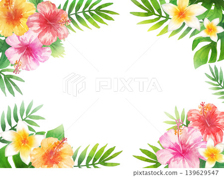 Watercolor hibiscus frame Watercolor hibiscus frame 139629547