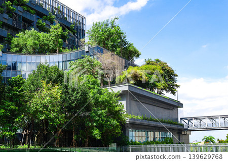 A landscape with many green spaces and modern buildings. A landscape with many green spaces and modern buildings. 139629768
