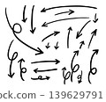A set of hand-drawn style vector illustrations of black arrows. 139629791