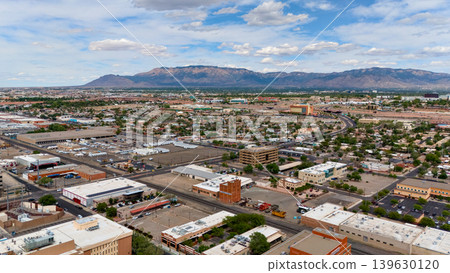 Aerial view of Albuquerque industrial area and Sandia Mountains Aerial view of Albuquerque industrial area and Sandia Mountains 139630120