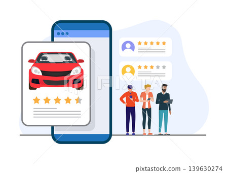 Online car rating and customer feedback mobile app stock illustration. 139630274