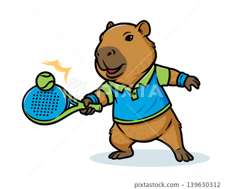 capybara is playing padel happily capybara is playing padel happily 139630312