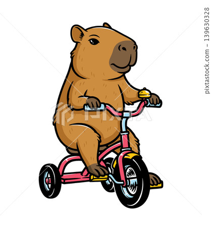 capybara riding a tricycle happily capybara riding a tricycle happily 139630328