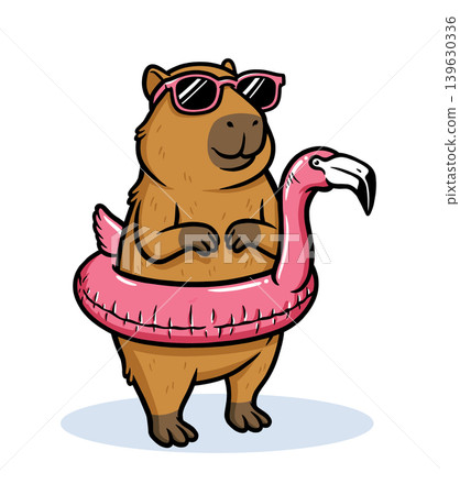 capybara using flamingo float illustration capybara using flamingo float illustration 139630336