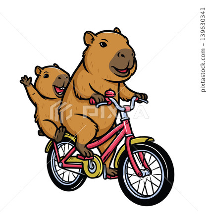 capybara and her child are riding a bicycle capybara and her child are riding a bicycle 139630341