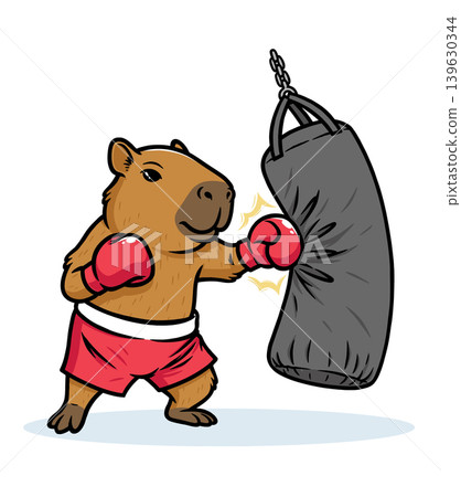 capybara boxer punching a punching bag 139630344