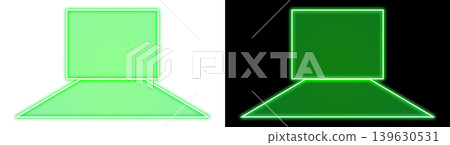 Neon glowing green stage screen with trapezoidal floor, transparent and black backgrounds, decorative UI material. Neon glowing green stage screen with trapezoidal floor, transparent and black backgrounds, decorative UI material. 139630531