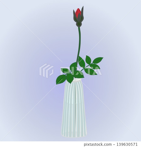 Illustration of a single rose in a vase with a background. 139630571