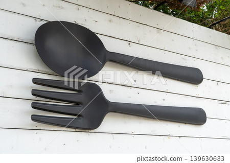 Giant spoon and fork 3D sign Giant spoon and fork 3D sign 139630683