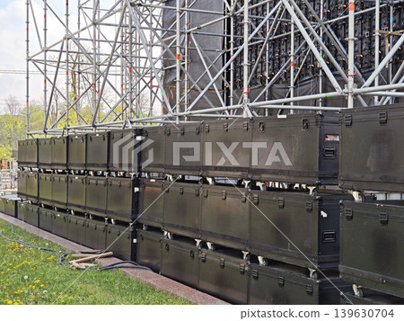 Outdoor stage setup with metal scaffolding Outdoor stage setup with metal scaffolding 139630704