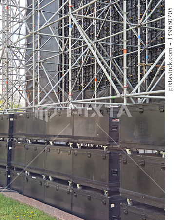 Outdoor stage setup with metal scaffolding 139630705