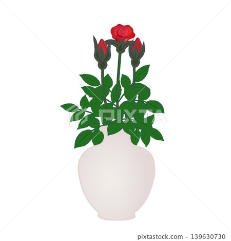 An illustration of roses arranged in a rounded vase. An illustration of roses arranged in a rounded vase. 139630730