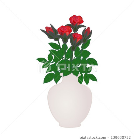 An illustration of roses arranged in a rounded vase. An illustration of roses arranged in a rounded vase. 139630732