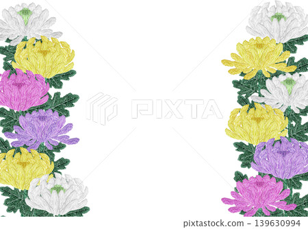 【菊花橫框】手工刺繡插畫素材 【菊花橫框】手工刺繡插畫素材 139630994