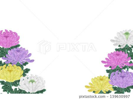 【菊花橫框】手工刺繡插畫素材 139630997