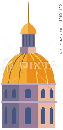 Flat Style Illustration of a Historic Parisian Building with Golden Dome Flat Style Illustration of a Historic Parisian Building with Golden Dome 139631160