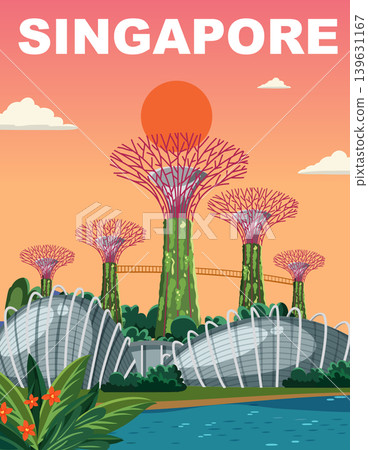 Vintage Style Travel Poster of Singapore Gardens by the Bay Vintage Style Travel Poster of Singapore Gardens by the Bay 139631167