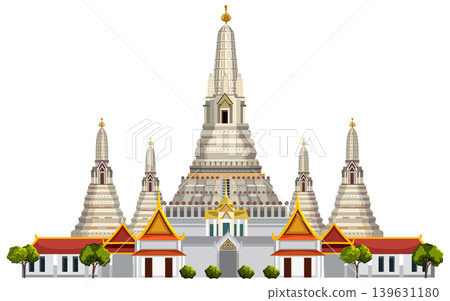 Detailed Vector Illustration of a Traditional Thai Buddhist Temple Landmark 139631180