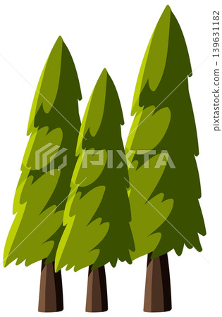 Three Green Pine Trees Vector Illustration Isolated on White Background 139631182