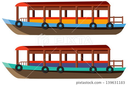 Traditional Singaporean Bumboat River Taxi Vector Illustration Set Traditional Singaporean Bumboat River Taxi Vector Illustration Set 139631183