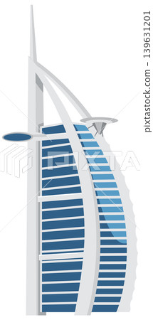Modern Sail Shaped Luxury Hotel Building Vector Illustration Isolated on White Modern Sail Shaped Luxury Hotel Building Vector Illustration Isolated on White 139631201