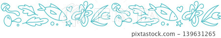 Seamless adventure border in sketch and line style with animal and river through nature pattern. Doodle travel motif in camp theme, unique outline for outdoor trip adventure backgrounds. Seamless adventure border in sketch and line style with animal and river through nature pattern. Doodle travel motif in camp theme, unique outline for outdoor trip adventure backgrounds. 139631265