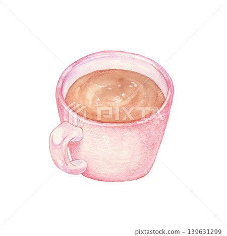 Pink mug painted in watercolor - Coffee Pink mug painted in watercolor - Coffee 139631299