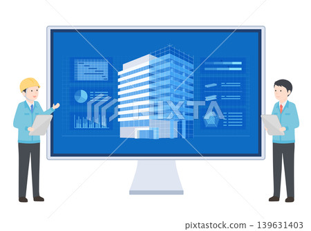 Illustration of the digitalization of the construction industry and building design/data visualization using BIM. 139631403