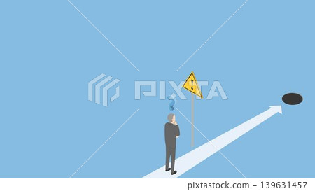 A senior office worker reflects on danger signs and pitfalls - isometric 139631457