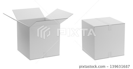 Clay render of open and closed cardboard box isolated on white background - 3d illustration Clay render of open and closed cardboard box isolated on white background - 3d illustration 139631687
