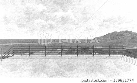 海嘯/洪水疏散演習至高地和疏散塔的 3DCG 影像（圖中無人）。 139631774