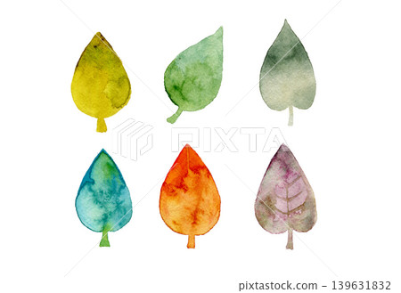 彩色水彩手繪樹葉插圖套裝 彩色水彩手繪樹葉插圖套裝 139631832